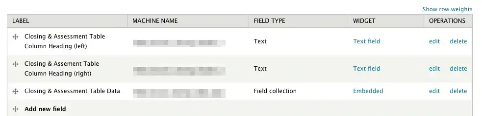Containing field collection screen shot